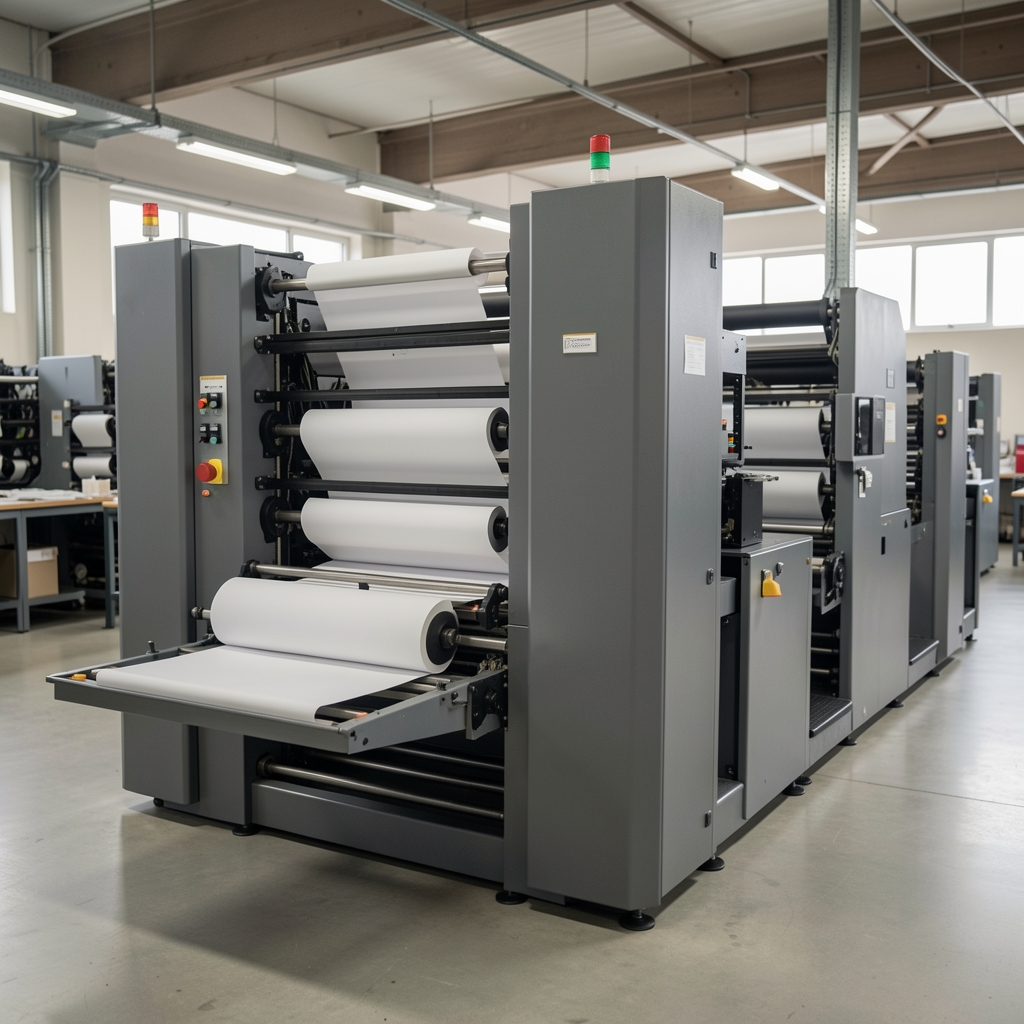 Крупный четырёхкрасочный листовой офсетный печатный станок Heidelberg Speedmaster в типографии с открытыми секциями и системой подачи листов